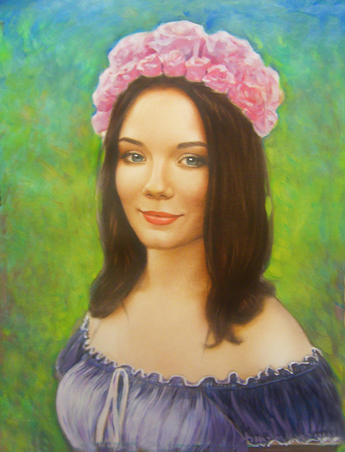 Портрет девушки с венком из розочек на голове
